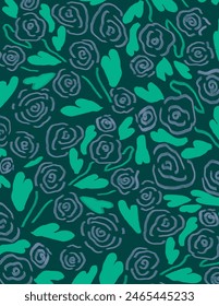 Purple aesthetic flowers roses patterns on green background for web banner, business presentation, branding package, fabric print, wallpaper, social media post, doodle, notes, book covers, wall decor.