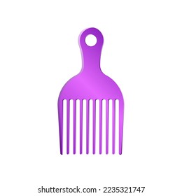 Purple afro pick hair comb. Vector illustration comb for hair care. Cartoon grooming equipment of hairdresser isolated on white background. Barbershop, beauty concept