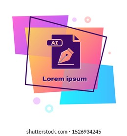 Purple AI file document. Download ai button icon isolated on white background. AI file symbol. Color rectangle button. Vector Illustration
