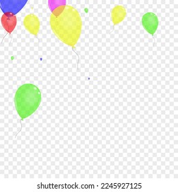 Purple Air Background Transparent Vector. Toy Decoration Border. Yellow Entertainment. Multicolor Surprise. Balloon Symbol Illustration.