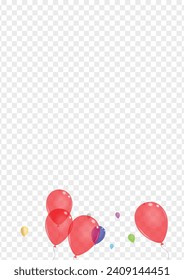 Purple Air Background Transparent Vector. Helium Celebrate Design. Red Inflatable. Green Toy. Confetti Streamers Banner.
