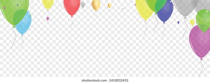 Purple Air Background Transparent Vector. Balloon Reflection Banner. Pink Fun. Colorful Ballon. Toy Flying Border.