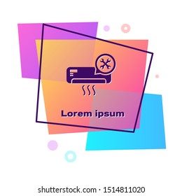 Purple Air conditioner with screwdriver and wrench icon isolated on white background. Adjusting, service, setting, maintenance, repair, fixing. Color rectangle button. Vector Illustration