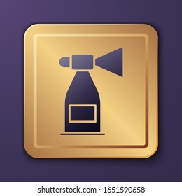 Purple Air horn icon isolated on purple background. Sport fans or citizens against government and corruption. Gold square button. Vector Illustration