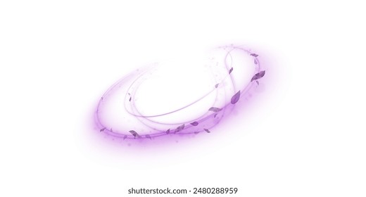 Purple air swirl effect with flying leaves on white background PNG, vector realistic illustration for pharmaceutical industry advertising design.