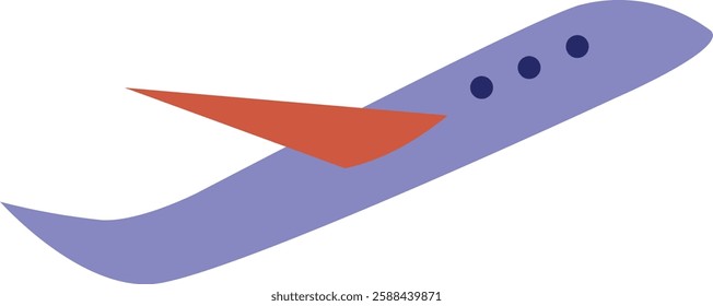 A purple airplane with red and blue wings. The wing is red and the tail is blue. The plane is flying in the air