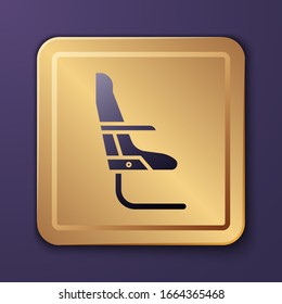 Purple Airplane seat icon isolated on purple background. Gold square button. Vector Illustration