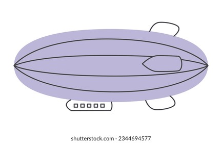 Purple airship in doodle style. Vintage transport.