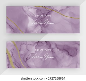 Purple alcohol ink with gold glitter horizontal banners for social media