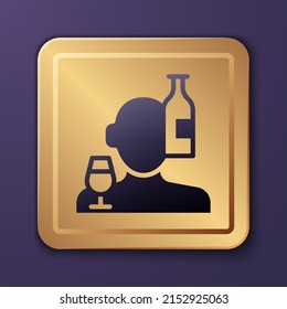 Alcoholismo púrpura, o trastorno de consumo de alcohol aislado en el fondo púrpura. Botón cuadrado de oro. Vector