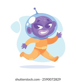 Purple Alien Character in Helmet Run Vector Illustration