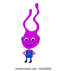 Purple alien character on white background