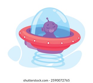 Purple Alien Character in Ufo Shuttle Vector Illustration