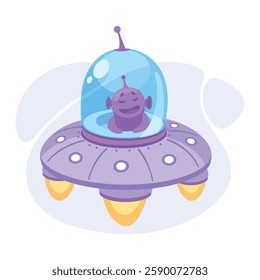 Purple Alien Character in Ufo Shuttle Vector Illustration