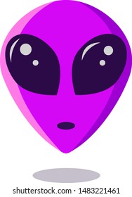 Purple alien face.Martian portrait isolated on white background Extraterrestrial humanoid head. Vector illustration of violet navigation marker with shadow for 51 area or place where ufo is detected.
