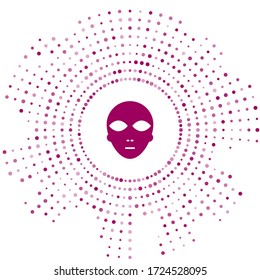 Purple Alien icon isolated on white background. Extraterrestrial alien face or head symbol. Abstract circle random dots. Vector Illustration