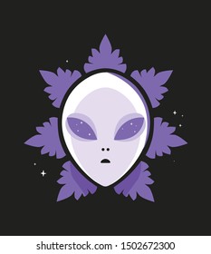 Purple alien and leaf vector