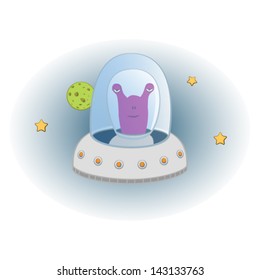 Purple alien in the spaceship