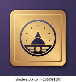 Purpur Ampere Meter, Multimeter, Voltmeter Symbol einzeln auf violettem Hintergrund. Messgeräte für elektrischen Strom. Goldquadrat-Taste. Vektorillustration-Illustration