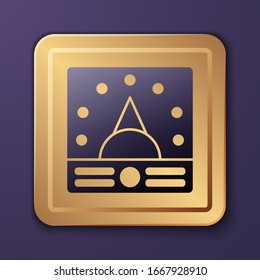 Purpur Ampere Meter, Multimeter, Voltmeter Symbol einzeln auf violettem Hintergrund. Messgeräte für elektrischen Strom. Goldquadrat-Taste. Vektorillustration-Illustration