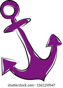 Purple anchor, illustration, vector on white background.