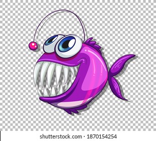 Purple Angler fish cartoon character on transparent background illustration