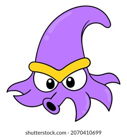 purple angry octopus head, vector illustration carton emoticon. doodle icon drawing