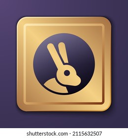 Purple Animal cruelty free with rabbit icon isolated on purple background. Gold square button. Vector