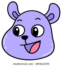 purple animal head emoticon laughing happily, character cute doodle draw. vector illustration