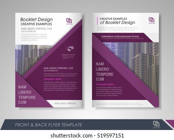 Purple annual report brochure flyer design template. Leaflet cover presentation abstract background for business, magazines, posters, booklets, banners. Layout in A4 size Easily editable vector format