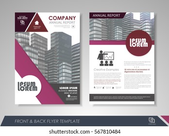 Purple annual report brochure flyer design template. Leaflet cover presentation abstract background for business, magazines, posters, booklets, banners. Layout in A4 size. 