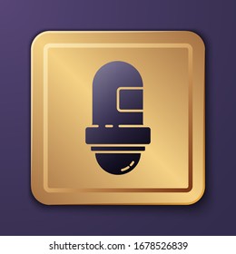 Purple Antiperspirant deodorant roll icon isolated on purple background. Cosmetic for body hygiene. Gold square button. Vector Illustration