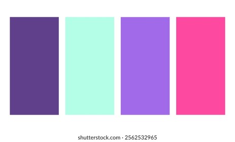 Purple, Aqua, Violet, Fuchsia color palette. Set of bright color palette combination in rgb hex. Color palette for ui ux design. Abstract vector illustration for your graphic design, banner, poster