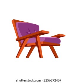 Sillón morado para ilustración vectorial de patio trasero o terraza. Dibujo de dibujos animados de jardín de verano o de elementos de patio aislados en un fondo blanco. Ocio, actividad al aire libre, concepto de mobiliario