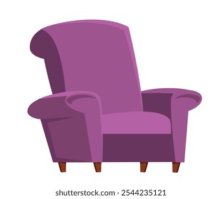 Purple armchair cartoon vector illustration isolated on transparent. Home chair for rest and relax. Furniture object. Cozy room interior.