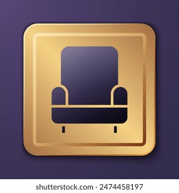 Purple Armchair icon isolated on purple background. Gold square button. Vector Illustration