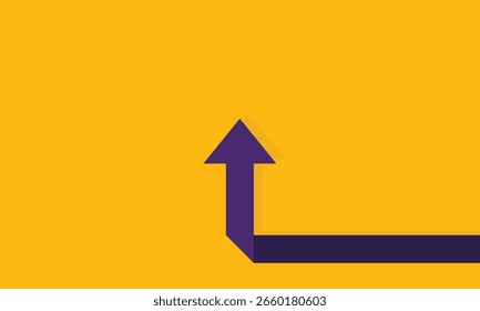 Fondo de flecha púrpura. estilo plano y papel doblado sobre un fondo amarillo. Diseño de concepto de Transporte y negocio