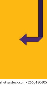 Fondo de flecha púrpura. estilo plano y papel doblado sobre un fondo amarillo. Diseño de concepto de Transporte y negocio