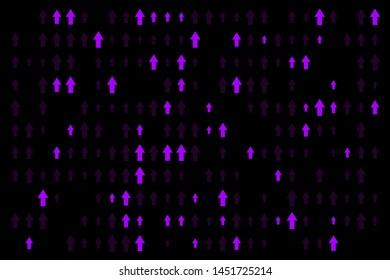 Purple up arrow random shape with halftone style isolated in black background.  Abstract arrow on black color background. Usable for design background - Vector Illustration