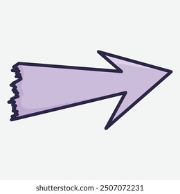 A purple arrow with a torn edge, indicating direction or movement.