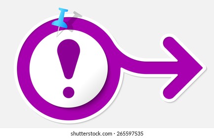Purple arrow with white frame and exclamation mark