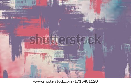 Purple artwork on canvas. Abstract background painting, dirty art fantasy. Surreal hand drawn landscape. Grungy cross hatching paint strokes, vector background illustration