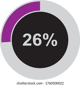 purple and ash Percentage diagram for infographic, UI, web design. Progress bar template. Vector illustration.showing 26%