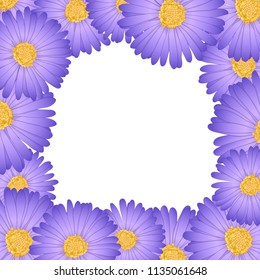 Purple Aster, Daisy Flower Border. Vector Illustration.
