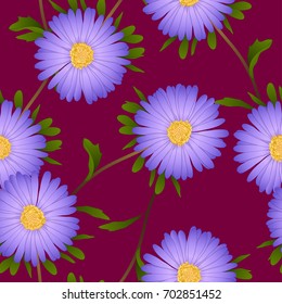 Purple Aster Flower on Violet Red Background. Vector Illustration.
