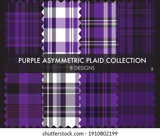 Purple Asymmetric Plaid seamless pattern collection includes 8 designs for fashion textiles and graphics