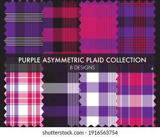 Purple Asymmetric Plaid seamless pattern collection includes 8 designs for fashion textiles and graphics