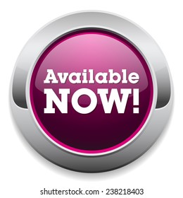 Purple available now button with metallic border on white background