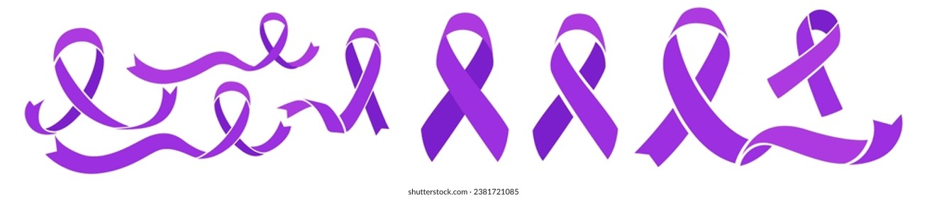 Purple awareness realistic ribbon isolated on white background