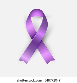 Purple awareness realistic ribbon isolated on white background. Epilepsy,Eating Disorder, Bulimia and other awareness symbol. Vector illustration